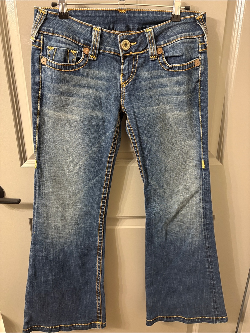 True Religion Vintage Flare Medium Blue Jeans with Contrast Stitching